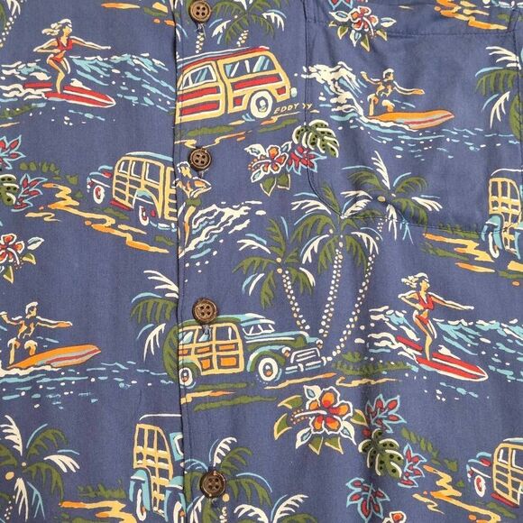 REYN SPOONER ART OF EDDY Y BLUE SURF HOT ROD HAWAIIAN CAMP SHIRT MENS MEDIUM - Picture 3 of 5